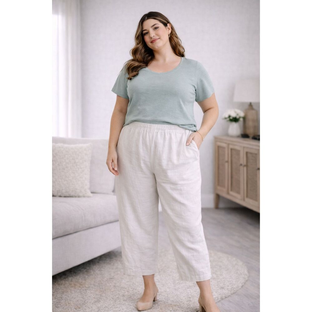 Linen Blend Pants Cubavera Khaki Elastic Adjustable Waist 3XB